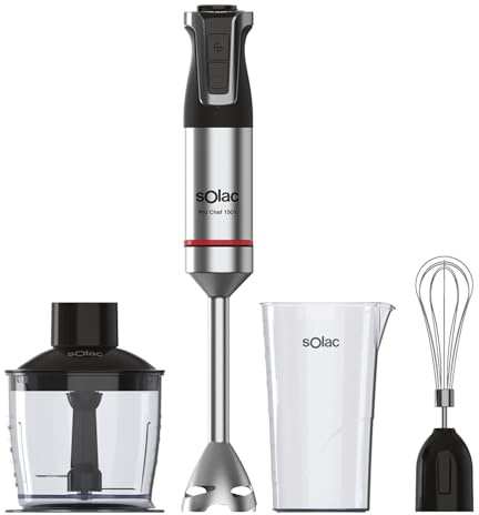 Solac – Batidora Mano Pro Chef 1501 | 1500W| 4 Cuchillas Inox | Varilla Inox | Turbo | Pica Hielo | Ergonómica | Antisalpicaduras | Desmontable | Incluye Accesorios