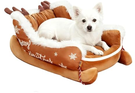 Cuccia per cani di Babbo Natale – Caldo divano natalizio per animali domestici, accogliente grotta per cani di piccola taglia, comodo posto in peluche, lettino per cani durevole per interni ed
