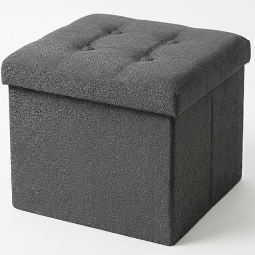 Edihome, Pouf Rangement Pliable avec Couvercle en Tissu 38x38x38 cm – Coffre de Rangement, Banc Multifonction, Repose Pied Salon, Coiffeuse (Gris Foncé)