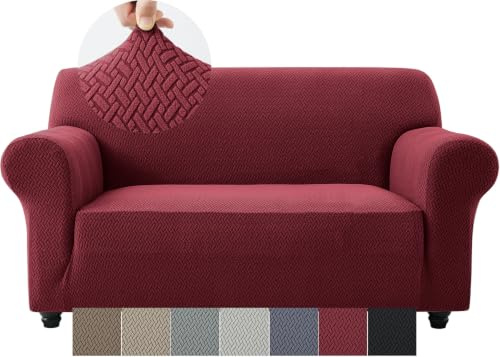 Moonlight Bedding High Stretch Burgundy/Wine Red 2 Seater Sofa Cover Spandex Elastic Fit Non Slip Sofa Cover Washable Sofa Protector