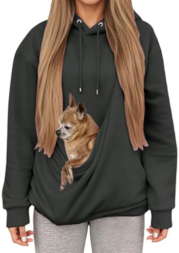 Sweat à Capuche Femme avec Grande Poche Kangourou Fonctionnelle,Pull de Transport pour Chat et Chien,Sweatshirts pour Amoureux des Animaux domestiques (Dark Gray, S)