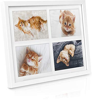 bomoe Cornice multipla per foto Galeria - cornice per 4 foto (4x 10x15 cm) - dimensioni: 37,5x30x2,5 cm Bianca - Cornici portafoto Collage - cornici foto multiple da parete in legno - portafotografie