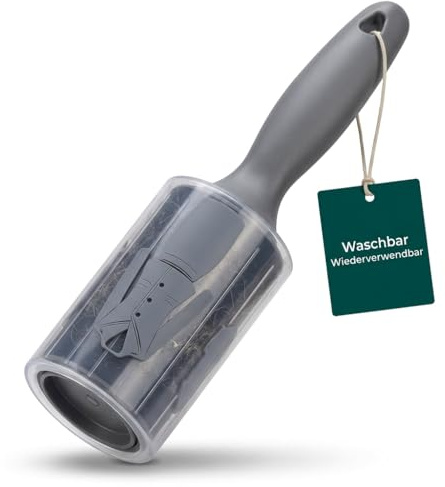 MIJOMA Fusselrolle 24 cm – abwaschbar und wiederverwendbar – Kunststoff Griff in Schwarz Grau – für Kleidung Polster Sofa und Tierhaare