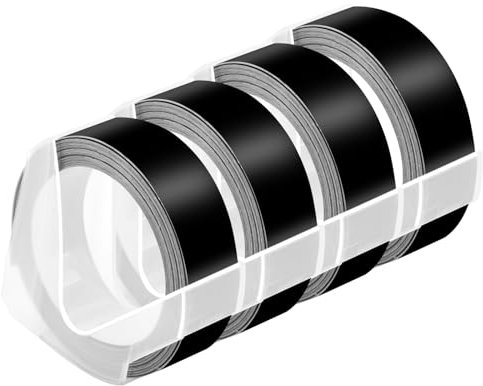 NineLeaf 4 Rollen Kompatibles 3D-Kunststoff-Prägeband Ersatz für Dymo 0898132 Etiketten Weiß auf Schwarz 12 mm für Organizer Xpress Pro, MoTEX E101 E404, Office Mate II Etikettendrucker