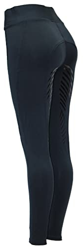 Riding Tights Equestrian Ladies Silicone Grip with Phone Pockets Horse Riding/Gym/Yoga Leggings Tights Breeches Equine (as8, Waist, Numeric_32, Regular, Regular, Navy, UK 14, Skinny)