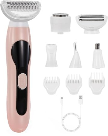 Elektrische Rasierer Damen für Frauen, 5-in-1 Intimrasierer mit USB-Ladung, ideal für Körper, Achseln, Bikini, Augenbrauen und Nase – Rasierer Damen Elektrisch mit Wet & Dry Funktion