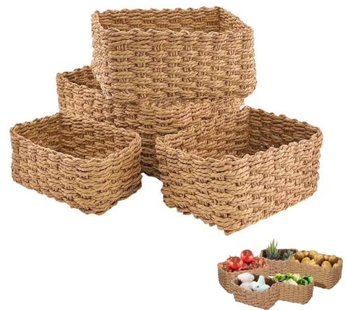 Paniers De Rangement Tressés, 4 Pièces Corbeille Rangement Panier, Organisateur Tressé, Panier De Rangement, Panier En Osier Tressé, Pour Tiroirs, Plateaux De Table, Commodes, Cuisines, Salons