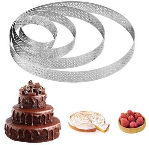 Xanewza Lot de 4 Cercle à Tarte Anneau à Tarte de Pâtisserie en Forme de Cercle, Cercle à Patisserie en Acier Inoxydable, Perforés pour Gâteaux en Mousse(6/10/15/20cm)