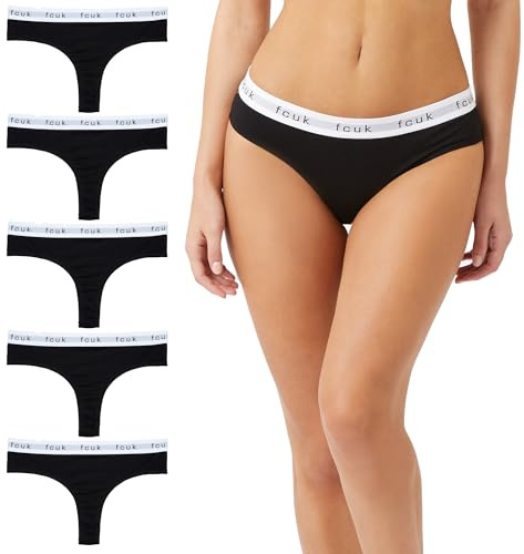 French Connection Cotton Thongs For Women – Pack of 5 Ladies Thongs – Soft, Stretchable, and Comfortable Knickers (Small)