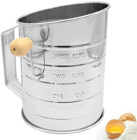 Tamis à Farine en Acier Inoxydable, Saupoudreur de Sucre en Poudre, Moulin à Sucre en Poudre en Acier Inoxydable Tamis à Sucre en Poudre à Une Main Fin pour un Tamisage Rapide et une Marque de Mesure