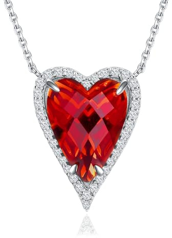 AGRULE Pave Heart Chokers Necklace 925 Sterling Silver Chain 9.1 Carat Garnet Pendant Facet Heart Charm Necklaces for Women