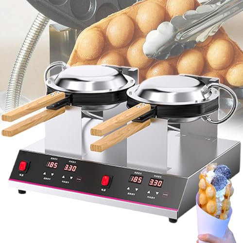 Piastra Per Waffle A Bolle In Acciaio Inox - Macchina Per Waffle A Forma Di Uovo Per Street Food, Riscaldamento Bifacciale, Controllo Della Temperatura 50-250 °C, Per Food Truck,DoubleHead