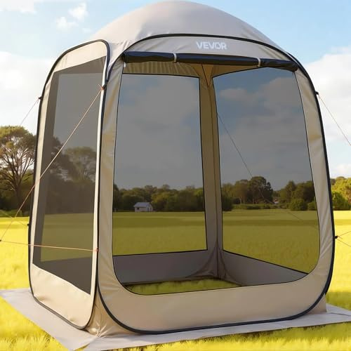 Screen House Tent VEVOR 6x6FT Pop-Up Screen Tent for 4–6 Person, Portable Screen Room Gazebo with Netting, Carry Bag & Ground Stakes, Instant Screen Canopy for Patio Backyard Garden Camping
