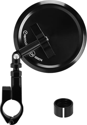 evermotor Specchietto Moto E24 Omologato Ø95 mm CNC Alluminio Regolabile 360° con Staffa a Morsetto per Manubrio 22 mm e 25,4 mm Senza Smontaggio 1 Pezzo