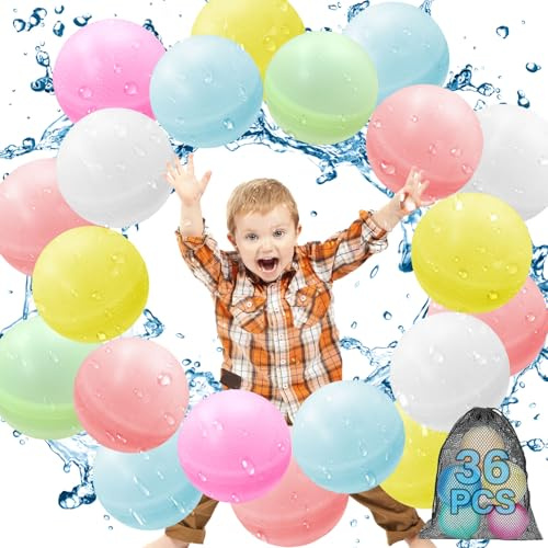 Bombe a eau Réutilisable,36 Pièces Ballons à Eau en Silicone,Remplissage Rapide,pour la fête d'été Lutte contre l'eau Piscine Fête Jardin, Plage
