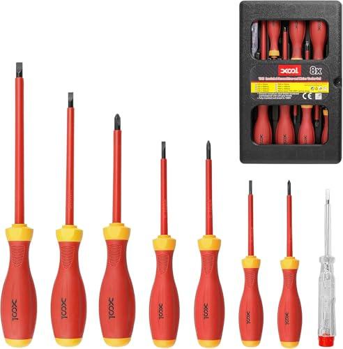 XOOL 1000V Isolerat Skruvmejsel Set - 8 Delar, VDE & GS Certifierad, Magnetiska Tips, Chrome Vanadium Stål, Ergonomiska Handtag