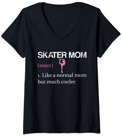 Womens Figure Skating Mum Funny Cute Women Ice Skate Skater Mom V-Neck T-Shirt