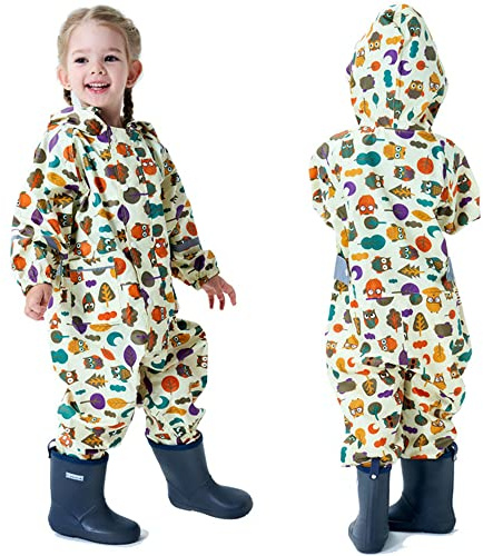 Fewlby Tuta Impermeabile Bambini Tuta Pioggia Bambina Antipioggia con Cappuccio Poncho Impermeabile Ragazze Ragazzi Giacche da Pioggia con Cappello Trasparente per 1-3 Anni