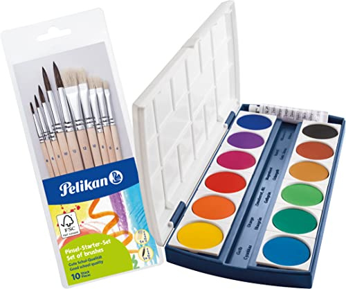 Herlitz 10116655 skolmålarfärger eller opacitetslåda, 12 färger inklusive ogenomskinlig vit penselset stor