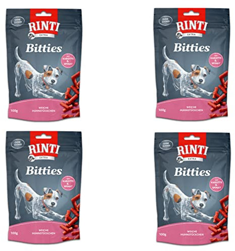 Rinti Extra Bitties - Leckerli für Hunde mit Huhn, Karotte und Spinat - Bundle - 4 x 100 g