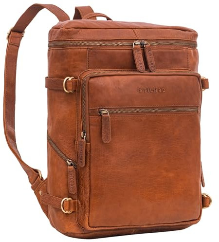 STILORD 'Alvar' Businessrucksack Herren und Damen Leder mit Laptop-Fach bis 15,6' Studenten-Rucksack Laptoprucksack Cityrucksack Echtleder, Farbe:maraska - braun