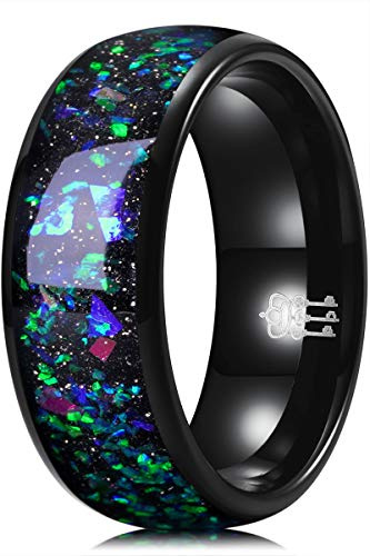 Three Keys Jewelry Men and Women Wedding Bands 8mm Tungsten Galaxy Blue Opal Stone Carbide Ring Real with Polished Infinity Unique for Him