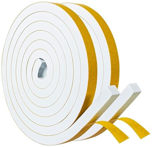 Nastro di Tenuta Adesivo Guarnizione Porta per Porte Finestre, 2 Rotoli 12 mm x 10 mm x 4M Nastro in Schiuma Guarnizione in Gomma per Collisione Sigillo Isolamento Acustico, Bianco