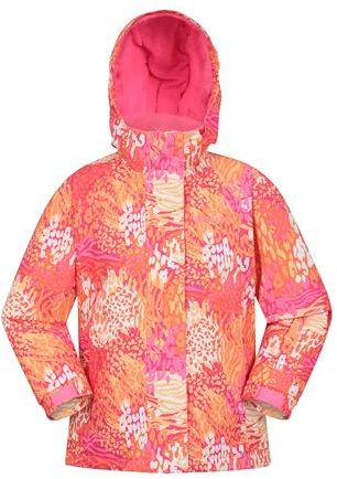 Mountain Warehouse Snowdrop bedruckte Kinder Skijacke - wasserdicht, integrierte Schneefang, abnehmbare Kapuze - für Snowboarding, Wintersport Hell-Orange Kinder 140 DE (9-10 Jahre)