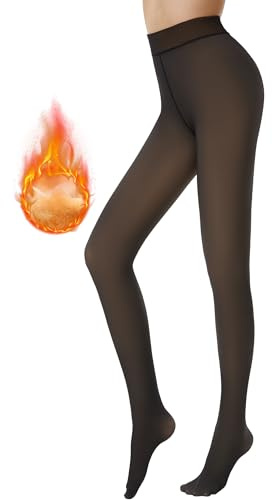 AMIYOYO Fleece Lined Tights for Women Fake Translucent Pantyhose High Waisted Thermal Leggings Ladies Stretch Sheer Thick Winter Warm Stocking