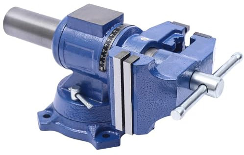 Tischschraubstock 4 Zoll, Profi Drehbar Parallelschraubstock 100mm Spannweite 360° Rotation Multifunktionaler Schraubstock Blau