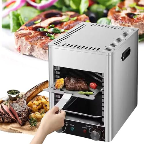 Griglia per bistecche automatica Griglia per bistecche completamente automatica, griglia per bistecche elettrica con temperatura regolabile a 4 velocità, timer da 10 minuti, 200-800℃