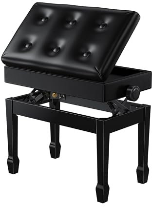 Rhymo Klavierhocker Höhenverstellbar mit Aufbewahrungsfach, Klavierbank mit Memory-Schaum & Massivholz Eiche & PU Leder Gepolsterter, Tragfähigkeit 420 IB