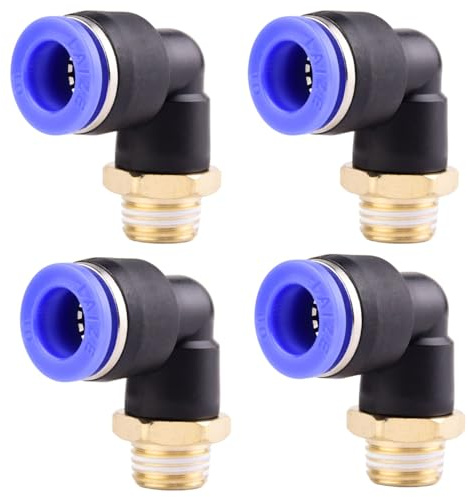 ANGEEK set da 4 pezzi, 10 mm - 1/4, raccordi pneumatici a gomito a 90° con filettatura maschio PT, adatti per il collegamento rapido di tubi flessibili, accessori compressori d'aria