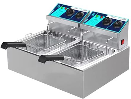 Friggitrice Professionale 20L, 3000W ad Alta Potenza Friggitrice Olio in Acciaio Inox, Timer Intelligente da 60 Minuti, Controllo Della Temperatura 0-300℃ 220V(42.5 * 54.7 * 31.5cm(2500W*2))