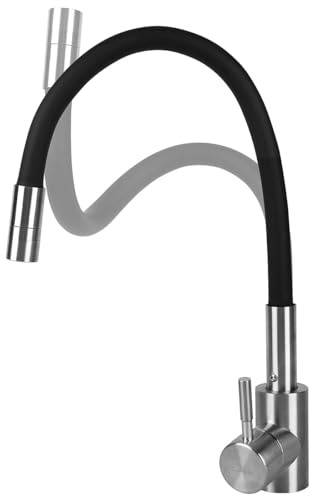Rosenstein & Söhne Wasserhahn: Edelstahl-Küchenarmatur, flexibler Auslauf, 360° drehbar, Hochdruck (Armatur, Hebel Wasserhahn, Küche)