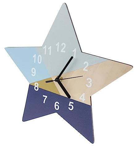 Garneck Blue Geometric Star Wall Clock Quiet Mute Clock for Boys and Girls Bedroom Geometric Design Hanging for Boy Girl's Decor