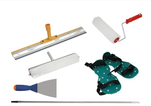 YAGEANNL Golvbeläggningsset, nagelskor taggrulle, ståskrapa 56 cm stor ytskrapa teleskopstång 42–162 cm, ventilationsset med spatel, epoxihartsbeläggning, utjämningsmått