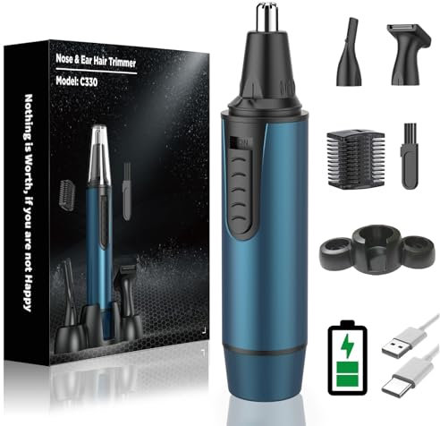 Nasenhaartrimmer Herren, 3 in 1 Professioneller Ohrhaarschneider und Nasenhaarentferner für Männer und Frauen, USB Wiederaufladbar, Dual Klingen, IPX7 Wasserdicht, Einfache Reinigung, Blau