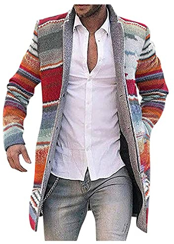Men's Long Trench Coat Wool Coat Cardigan Stand-Up Collar Wind Jacket Long Sleeve Striped Transition Jacket Large Sizes Comfortable Long Blazer Casual Business Winter Jacket English Style Men's Jacket