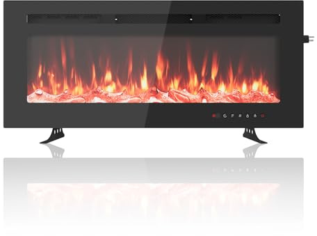 Camino elettrico ultra piatto montato a parete possibile con telecomando 1800 W, 12 colori, timer fino a 12 ore, certificato ETL per 37 m², design moderno, vetro frontale e effetto legno e cristallo