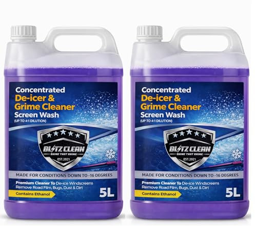 2 x 5L Concentrated Screen Wash –16°C | High Performance Powerful Ultra-Concentrated Wiper Fluid, De-Icer & Windscreen Cleaner | Streak-Free, Paint-Safe | All-Season Formula ((10 L) 2 x 5L)