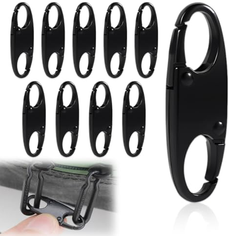 KAHZOR Cremalleras Antirrobo,10 Unidades,Candado y Deslizador de Acción Rápida,Clip de Seguridad para Mochilas,Mosquetones Pequeños y Equipaje,Cierre Seguro para Bolsos,Maletas,y Más (Negro)