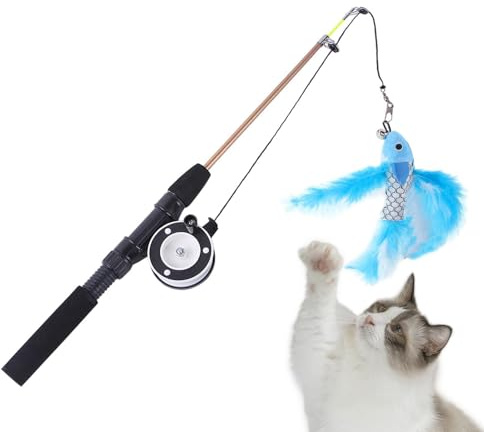 Kattfiskespö – 40–72 cm, interaktiv kattfjäderpinne leksak | EVA-fiskespö med två sektioner, 80 g, infällbar stång, roliga pinnar för tillbehör för uttråkade inomhus