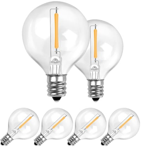 ROMANJOY Lampadine LED G40 per Luci Solari 3V, Attacco E12 1W Luce Calda 2700K, Lampadine Esterno IP44 in Plastica Confezione da 6