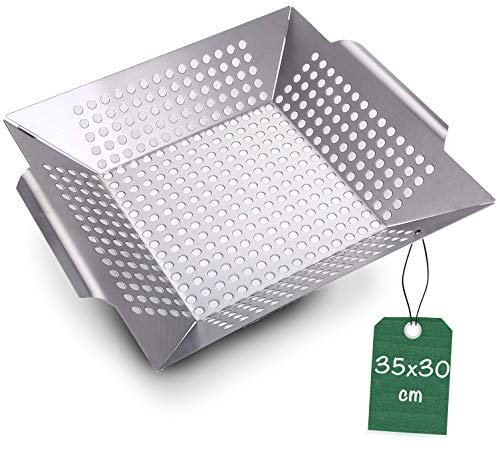 Praknu Cesta para Parrilla - 3,8 l - Acero Inoxidable - Apta para Lavavajillas - Bandeja para Carne, Verduras, Castañas