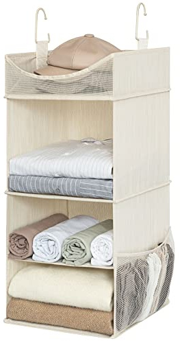 StorageWorks 3-Shelf Hanging Closet Organizer, Adjustable Hanging Closet Organizers and Storage, 12 ¾”W x 12 ¾”D x 32”H, White & Ivory
