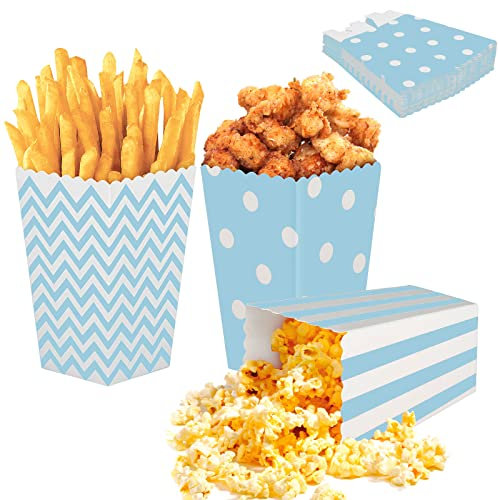 24 Stücke Popcorn Tüten Klein, Boxen Papier Süßigkeiten Candy Schachtel, Partytüten Set für Partys, Familienfeier, Kino, Ostern, Kindergeburtstag (Blau)