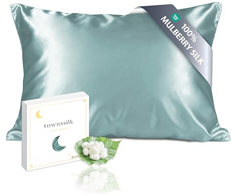 townssilk Federa seta cuscino,100% naturale seta di gelso 19momme,doppia faccia,benefica per capelli e pelle,ipoallergenica,cerniera nascosta,1 pz,50x75cm,Aquagreen
