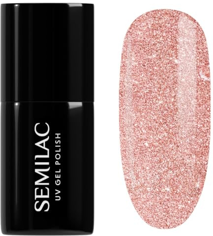 SEMILAC Gel Nail Polish 458 Sparkling Rosé - Glitter Gel Polish - Soak Off Easy To Use LED/UV Nail Lamp - Long Lasting Manicure and Pedicure up to 3 weeks