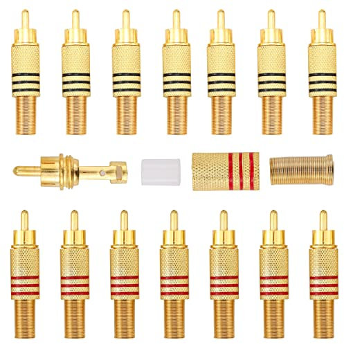 Greluma 14 Pièces Connecteurs RCA plaqués or, adaptateurs audio vidéo RCA mâles pour câble coaxial